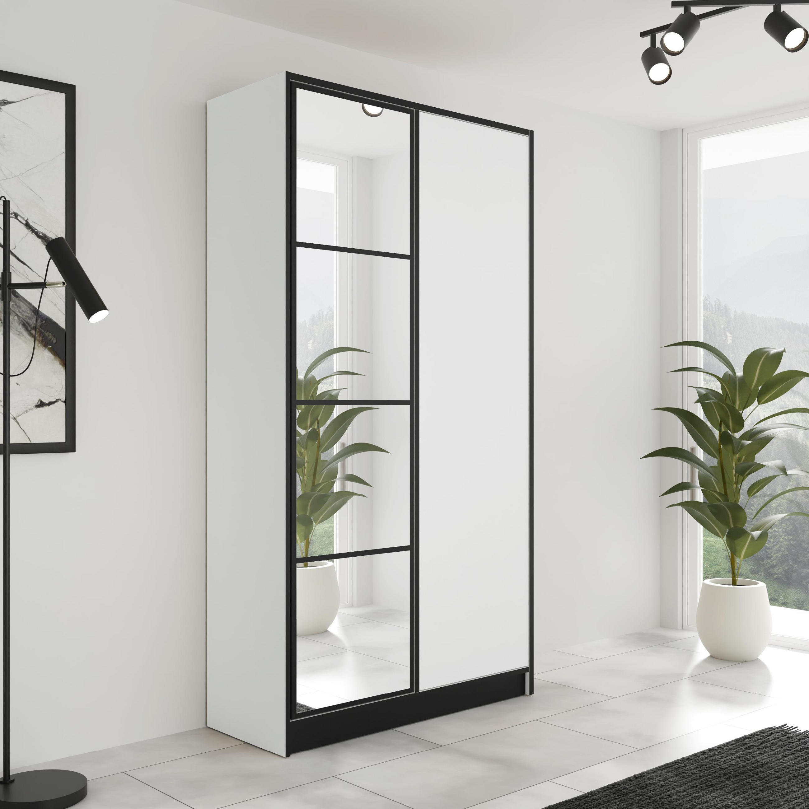 Thumbnail - Kier Furniture Kleiderschrank, Weiß, Holzwerkstoff, 105x205x39 cm, Schlafzimmer, Kleiderschränke, Drehtürenschränke