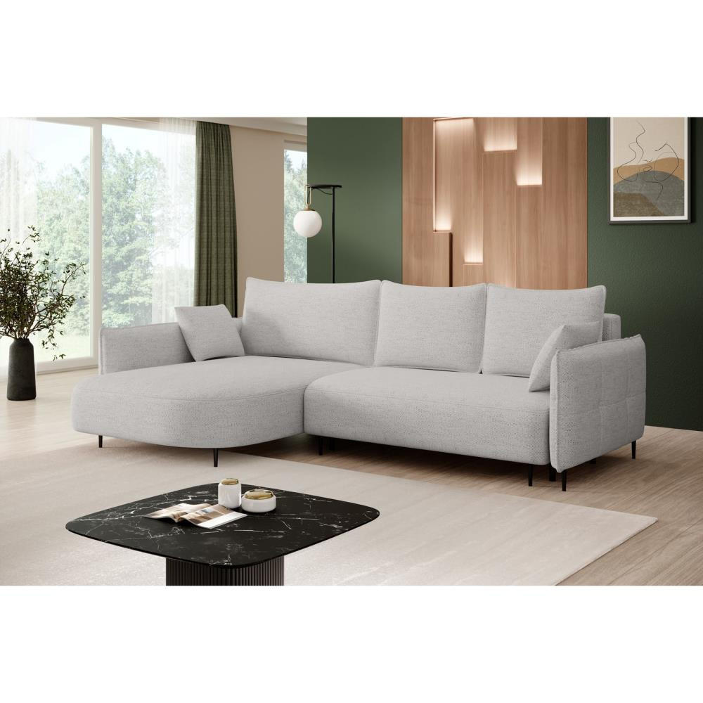 ECKSCHLAFSOFA Sycylia links beige - Beige/Schwarz, Textil (244/165cm) - Beautysofa