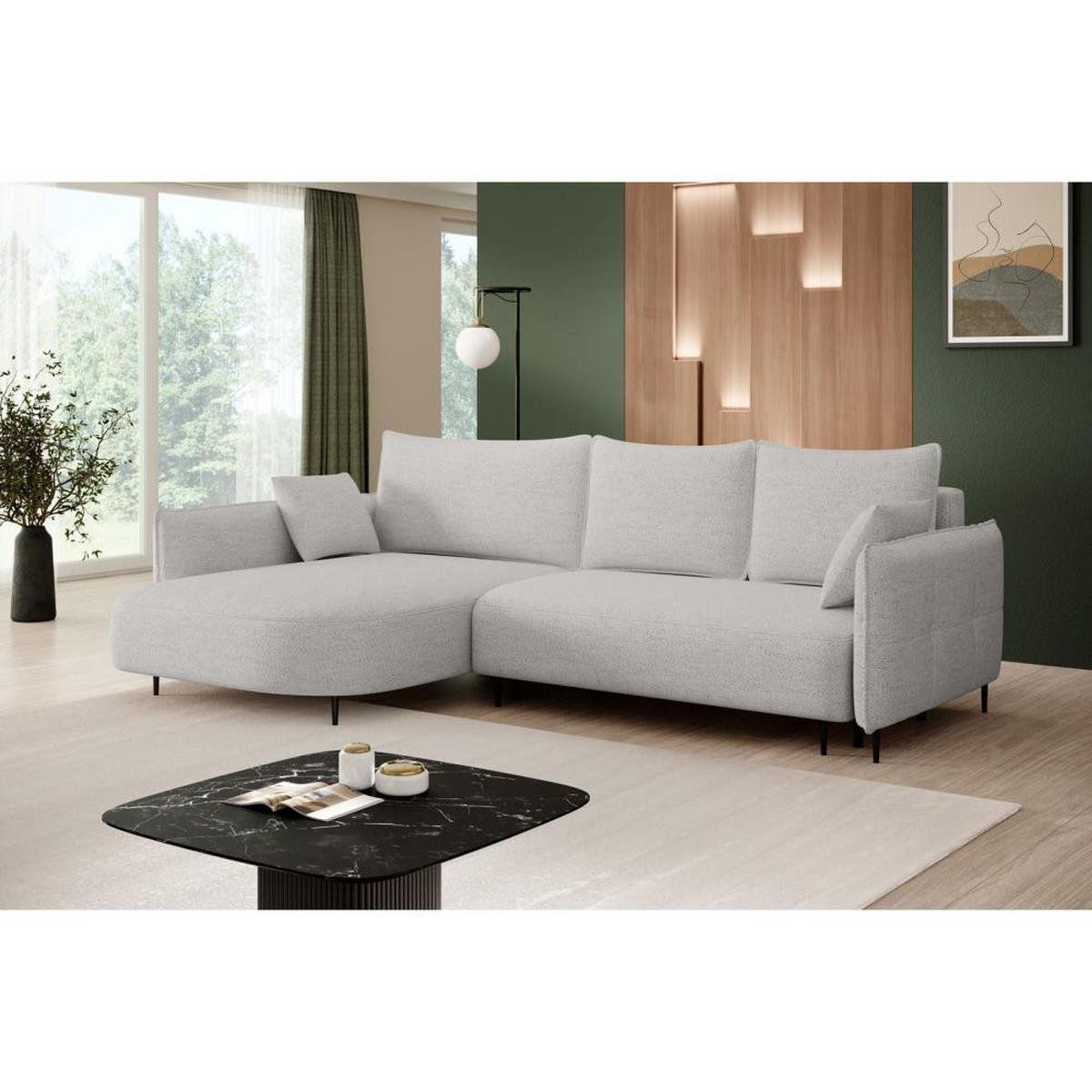 ECKSCHLAFSOFA Sycylia links beige - Beige/Schwarz, Textil (244/165cm) - Beautysofa