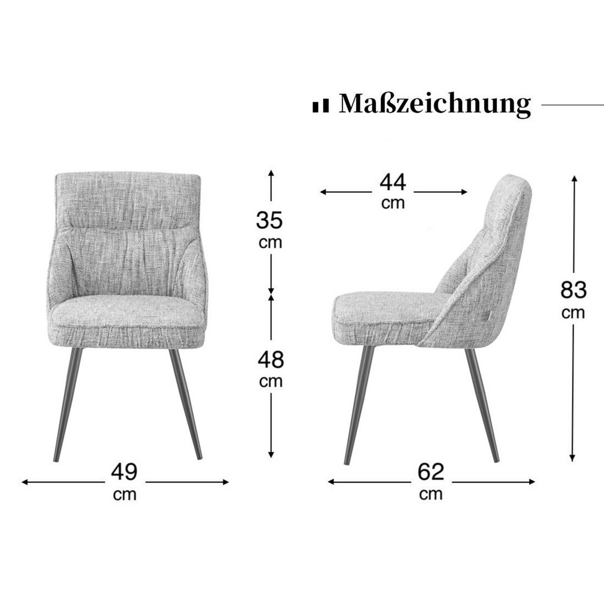 ESSZIMMERSTUHL MELINA 2er-Set - Hellgrau/Weiß, Textil/Metall (49/83/62cm) - DUBI Möbel