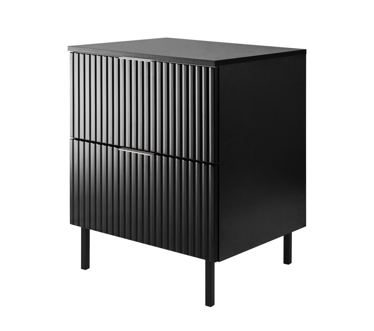 WASCHBECKUNTERSCHRANK, Schwarz, 60 x 77 x 46 cm, silberner Griff, schwarze Beine + Arbeitsplatte - Silberfarben/Schwarz, Holzwerkstoff (60/77/46cm) - 3XE LIVING