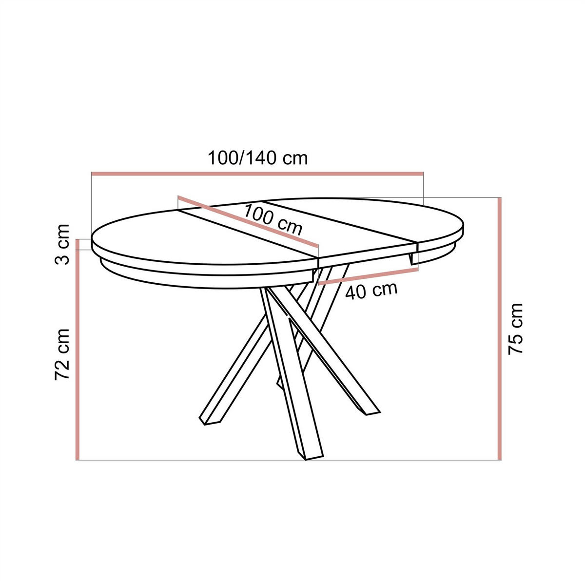 Ausziehbarer Esstisch LUMI, Schwarz - Schwarz, Holzwerkstoff (100/100/75cm) - Lookway