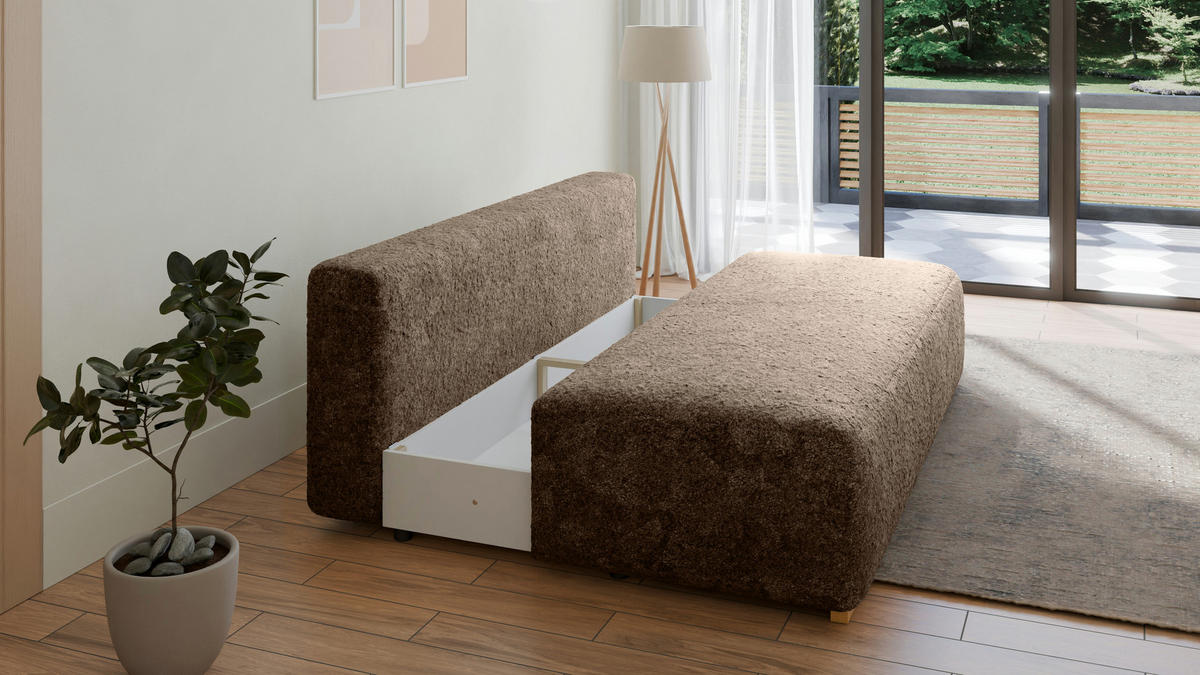 SCHLAFSOFA - Polstersofa aus Bouclé - Cappuccino (Arena 6 + Arena 2 Kissen) - Beige/Cappuccino, Holzwerkstoff (200/90/100cm) - Möblo