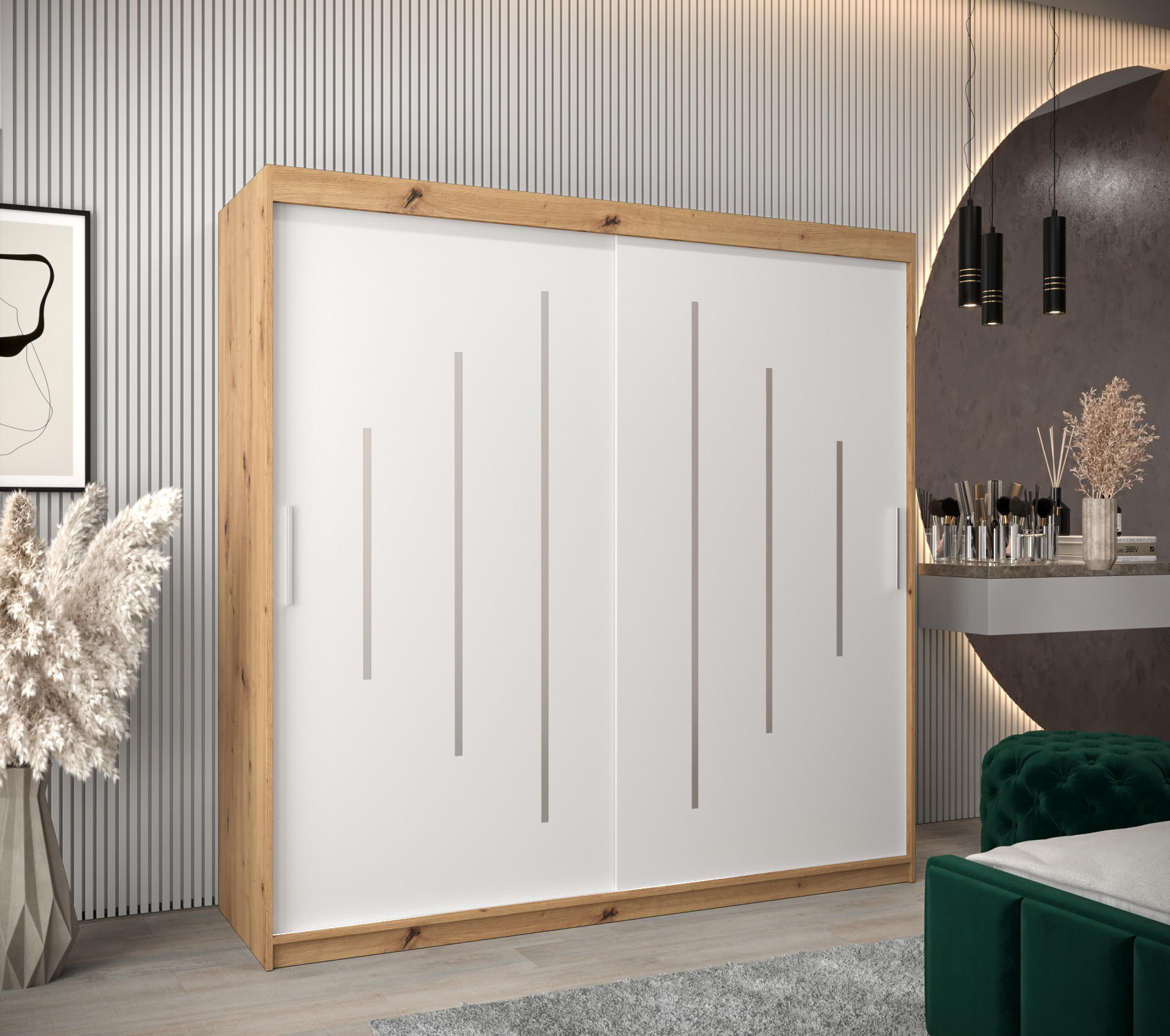 SCHWEBETÜRENSCHRANK 200/200/62 2-türig - Silberfarben/Weiß, Holz/Kunststoff (200/200/62cm) - Abiks Möbel