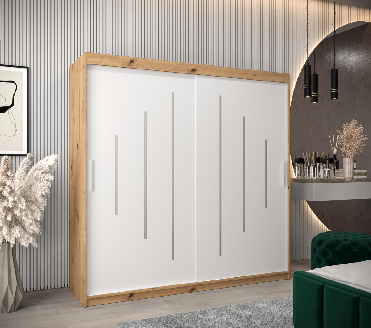 SCHWEBETÜRENSCHRANK 200/200/62 2-türig - Silberfarben/Weiß, Holz/Kunststoff (200/200/62cm) - Abiks Möbel