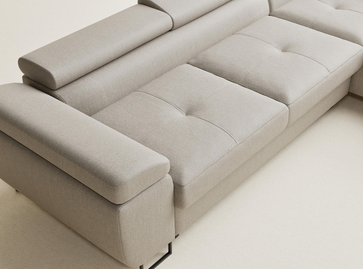 ECKSOFA MIT SCHLAFFUNKTION Concord Beige Webstoff - Beige/Schwarz, Holz/Holzwerkstoff (277/203cm) - Maison de Reve