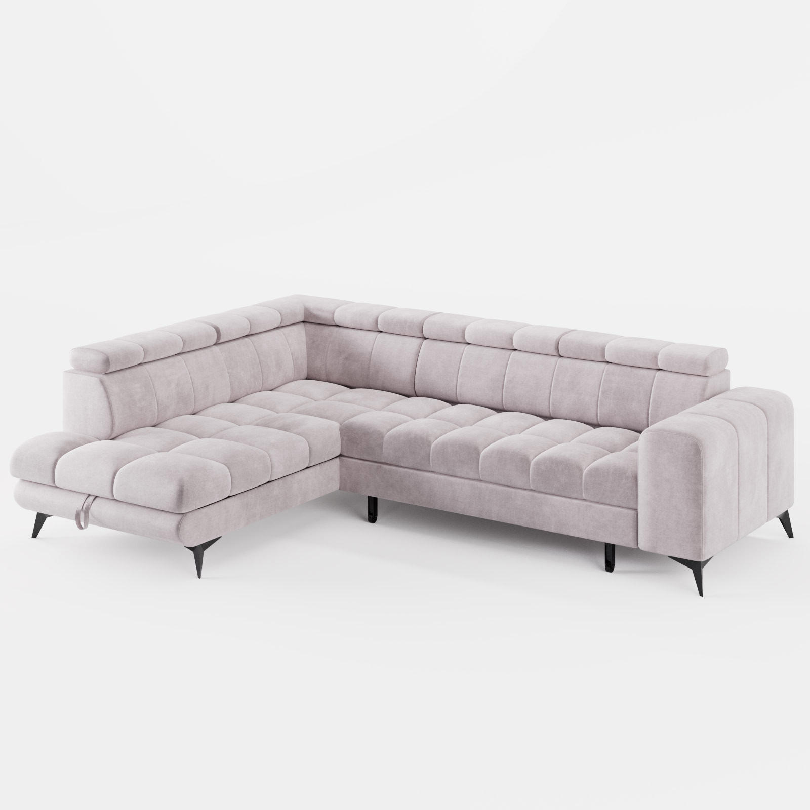ECKSOFA CANDY CANE Links Hellrosa Velours-Stoff mit Schlaffunktion und Bettkasten - Pink, Textil (264/192cm) - Barchello