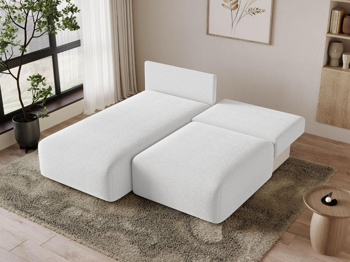 ECKSOFA Ronni Bouclé-Stoff Weiß Links - Weiß, Holz/Textil (206/190cm) - Graingold