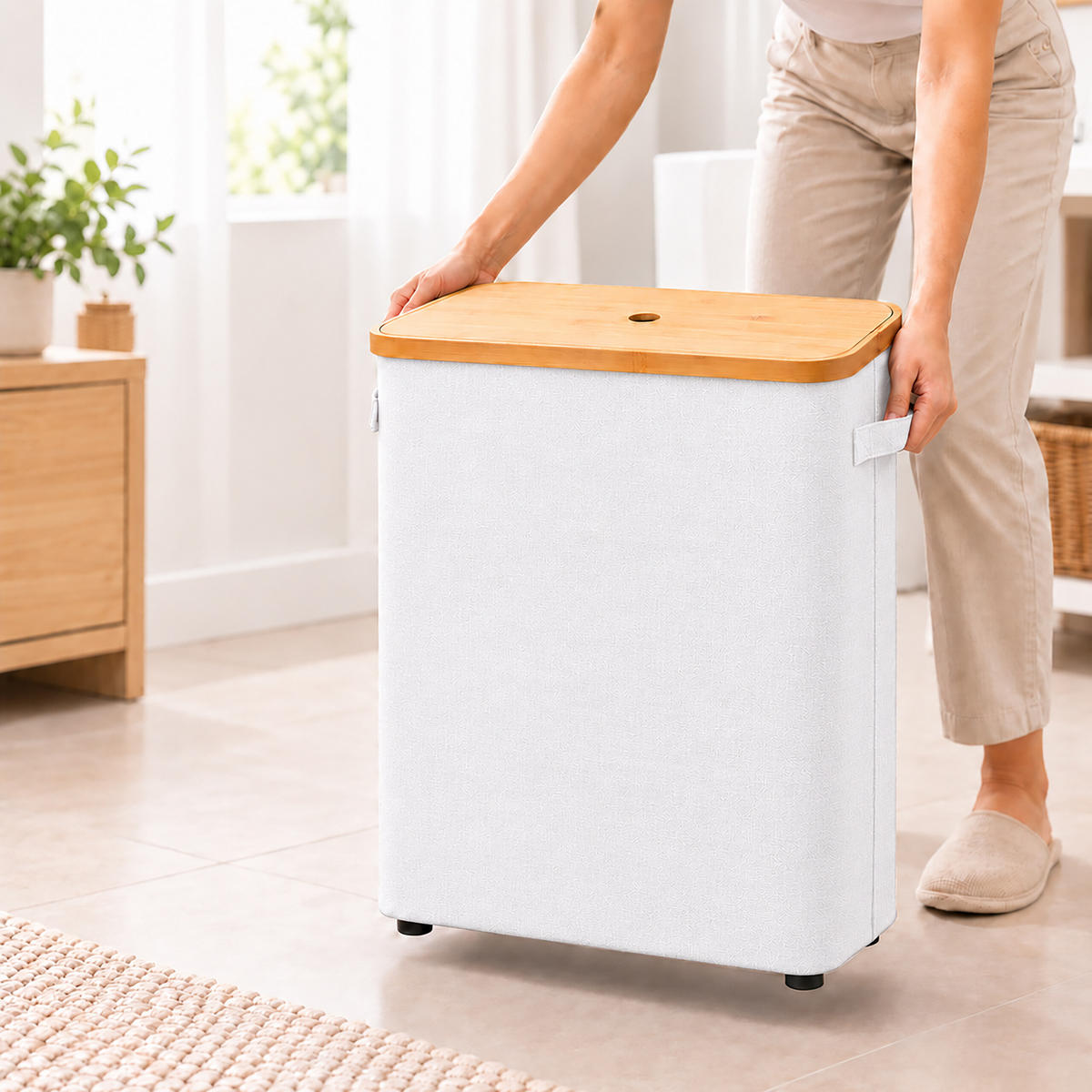 TOILETTENPAPIERBOX Weiß Bambus 24 Rollen - Weiß, Holz/Kunststoff (45/72/30cm) - Relaxdays