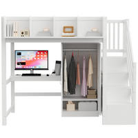 HOCHBETT 90/200 cm Weiß mit Schreibtisch, Kleiderschrank und LED - Weiß, Holz (90/200cm) - MIVRAY