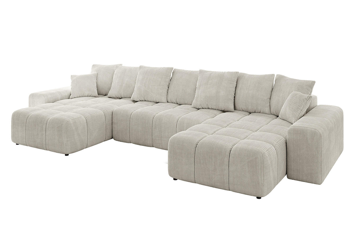 WOHNLANDSCHAFT ENIL-U 390x175x84 Hellgrau Cord - Hellgrau, Holzwerkstoff/Kunststoff (390/84/175cm) - ALTDECOR