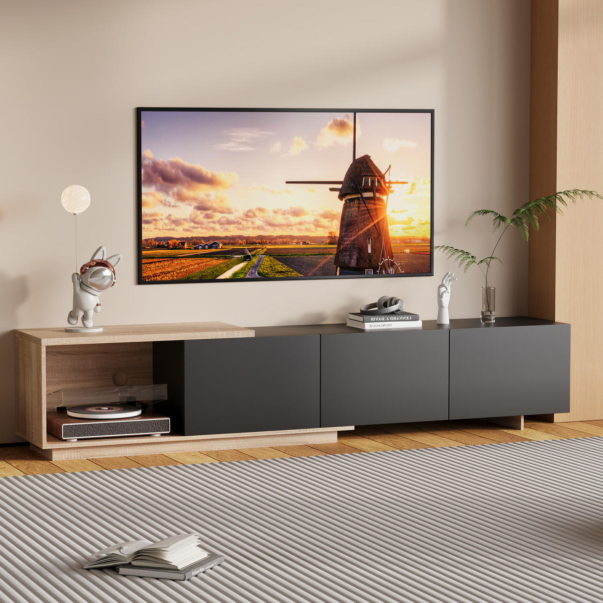 TV-SCHRANK AUSZIEHBAR SCHWARZ 180CM LED SOFT-CLOSE - Schwarz, Holzwerkstoff (38/44/240cm) - SHOPENTRA