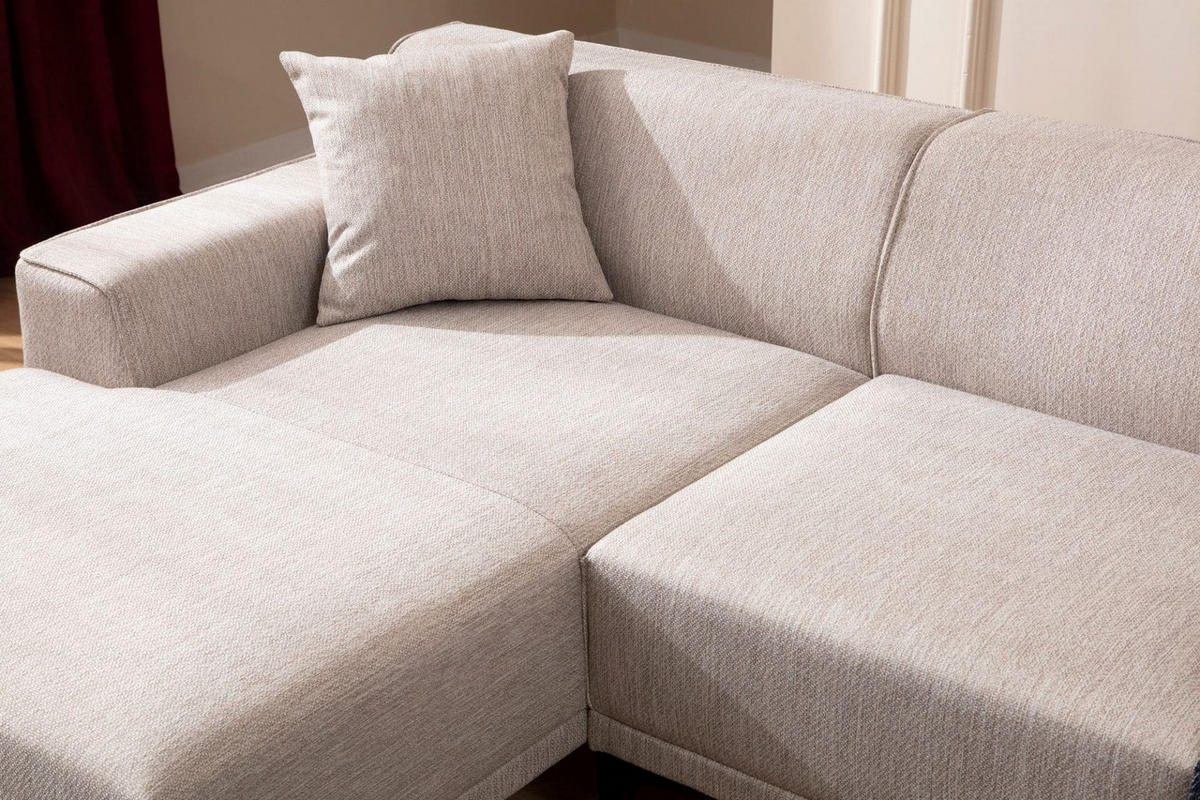 ECKSOFA modern inklusive Zierkissen - Beige/Schwarz, Holz/Kunststoff (250/145cm) - myHomelando