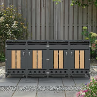 MÜLLTONNENBOX Klappdeckel 4 Türen Holzoptik vertikal - Grau, Metall (132/118.5/80cm) - LEBENLANG