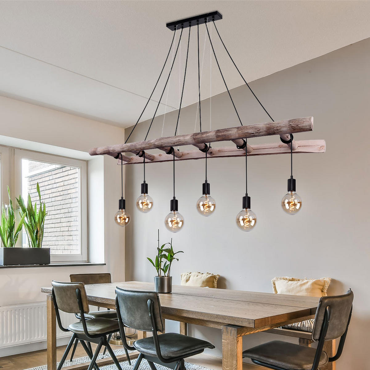 LED HÄNGELEUCHTE IRMGARD Schwarz Holz - Schwarz, Holz (160/30/192cm)