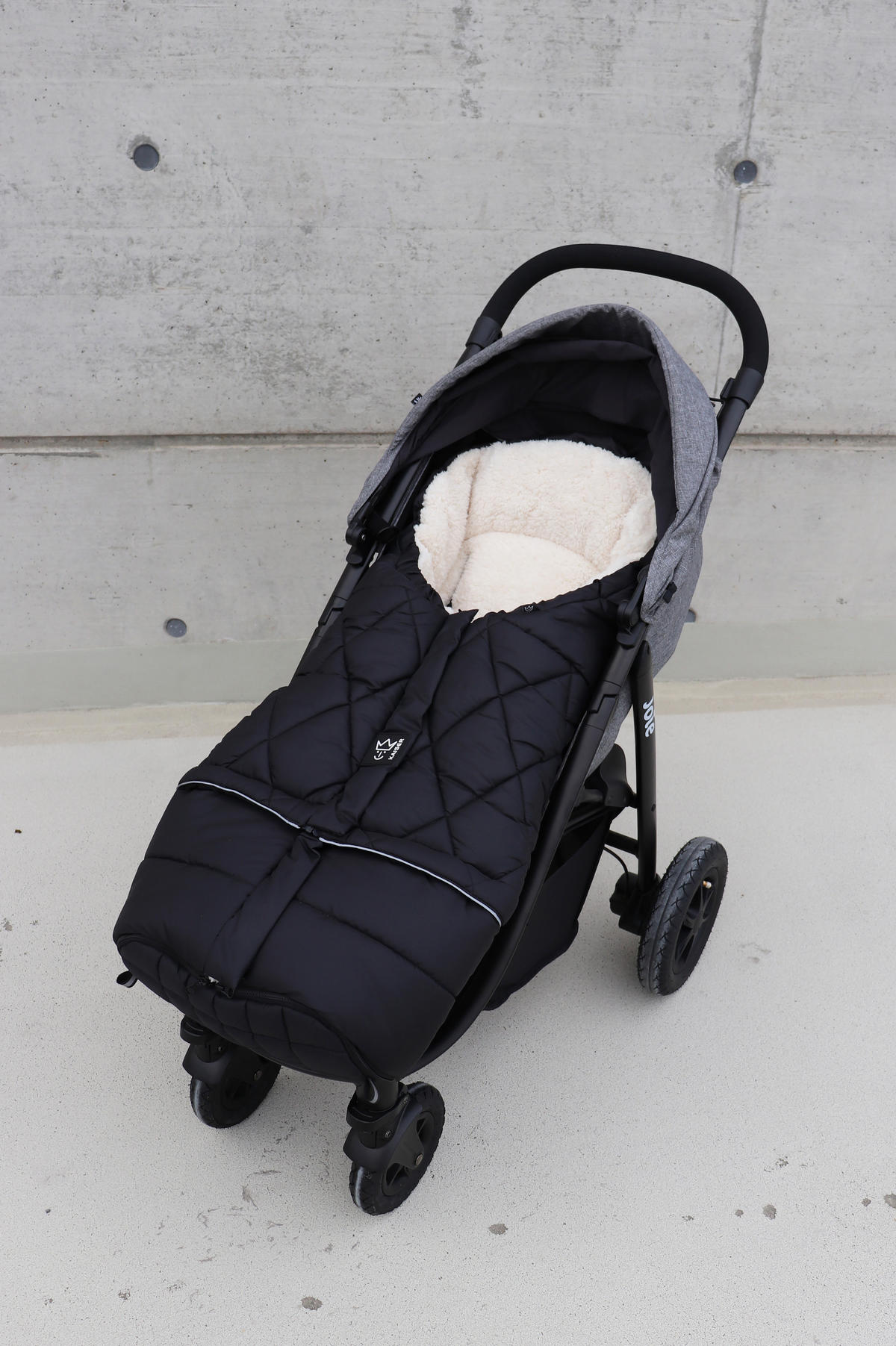 KINDERWAGEN-FUSSSACK Moony 2in1, Sherpa Fleece cream, black - Schwarz Hochglanz, Textil (48/10/105cm) - Kaiserbaby