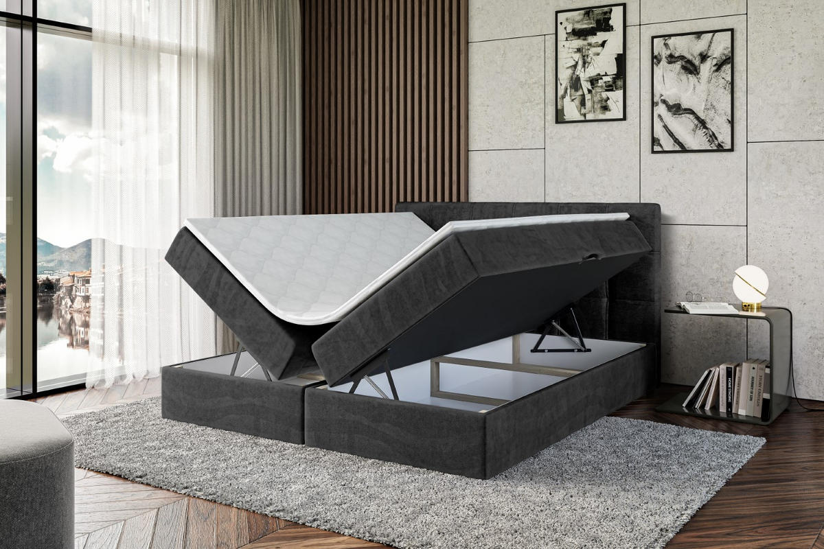 BOXBETT mit Matratze H4 und Lattenrost - MARCE - 160 x 200 cm - Schwarz - Schwarz, Holzwerkstoff (160/200cm) - ALTDECOR