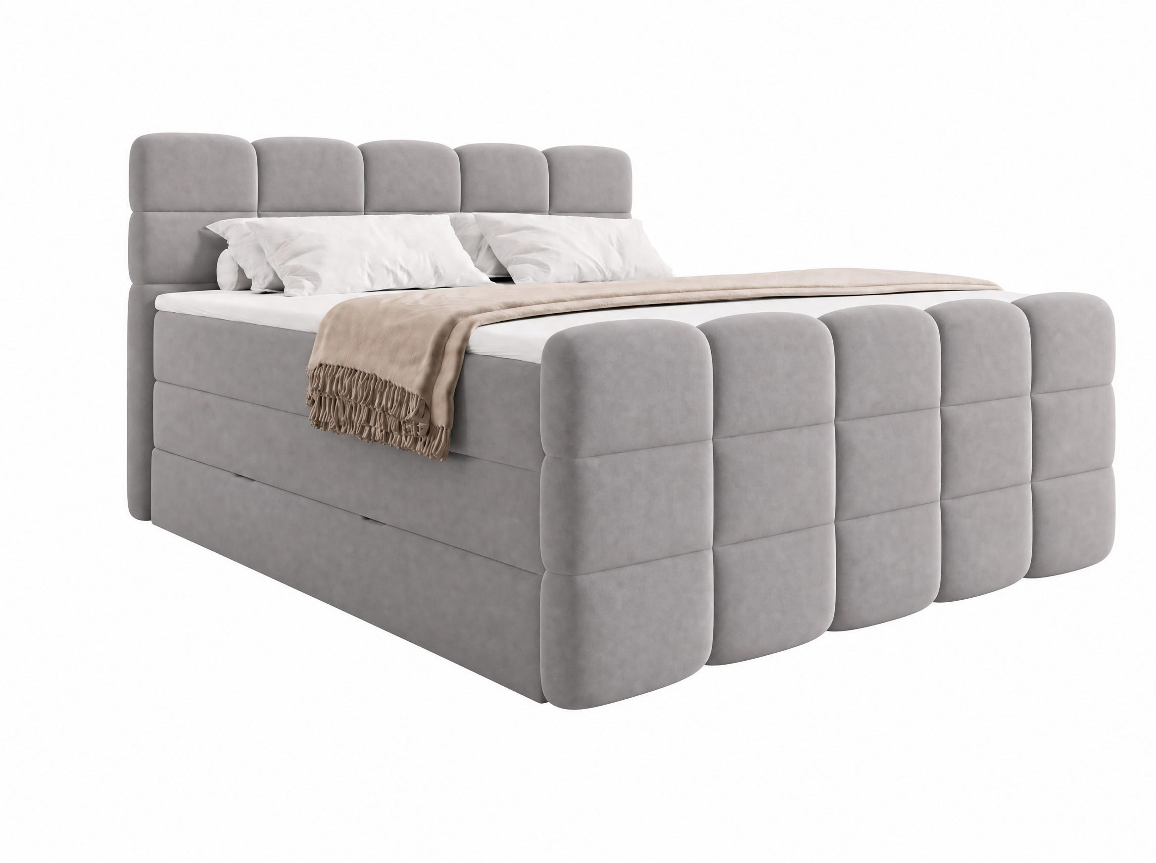 BOXSPRINGBETT Carenzo 2 Hellgrau 160/200 cm H2/H3 mit premium Topper - Hellgrau, Textil (160/200cm) - wonello