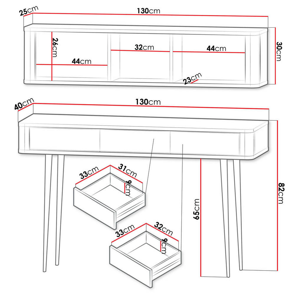 Thumbnail - Feldmann-Wohnen Home-Office, Beige, Grau, Holz, 3 Schubladen, 130x107x40 cm, Wohnzimmer, Wohnzimmertische, Konsolentisch...