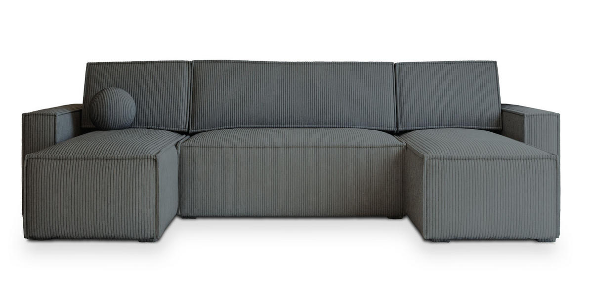 WOHNLANDSCHAFT PESANO P Grau Kordstoff mit Schlaffunktion - Grau, Holz (306/85/140cm) - MASSENO