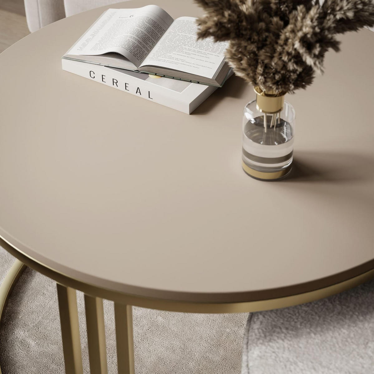 COUCHTISCH mit Hocker LORI MAT gebürstetes Gold/Kaschmir matt/Perfect Harmony 82 - Kaschmir, Metall (70/70/49cm) - Lookway