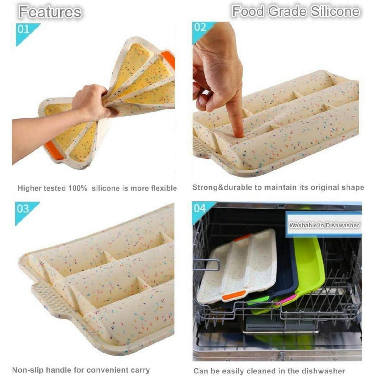 BAGUETTE-BACKBLECH 34 x 24 cm Silikon für 3 Baguettes - Blau, Kunststoff (24/3/28cm)