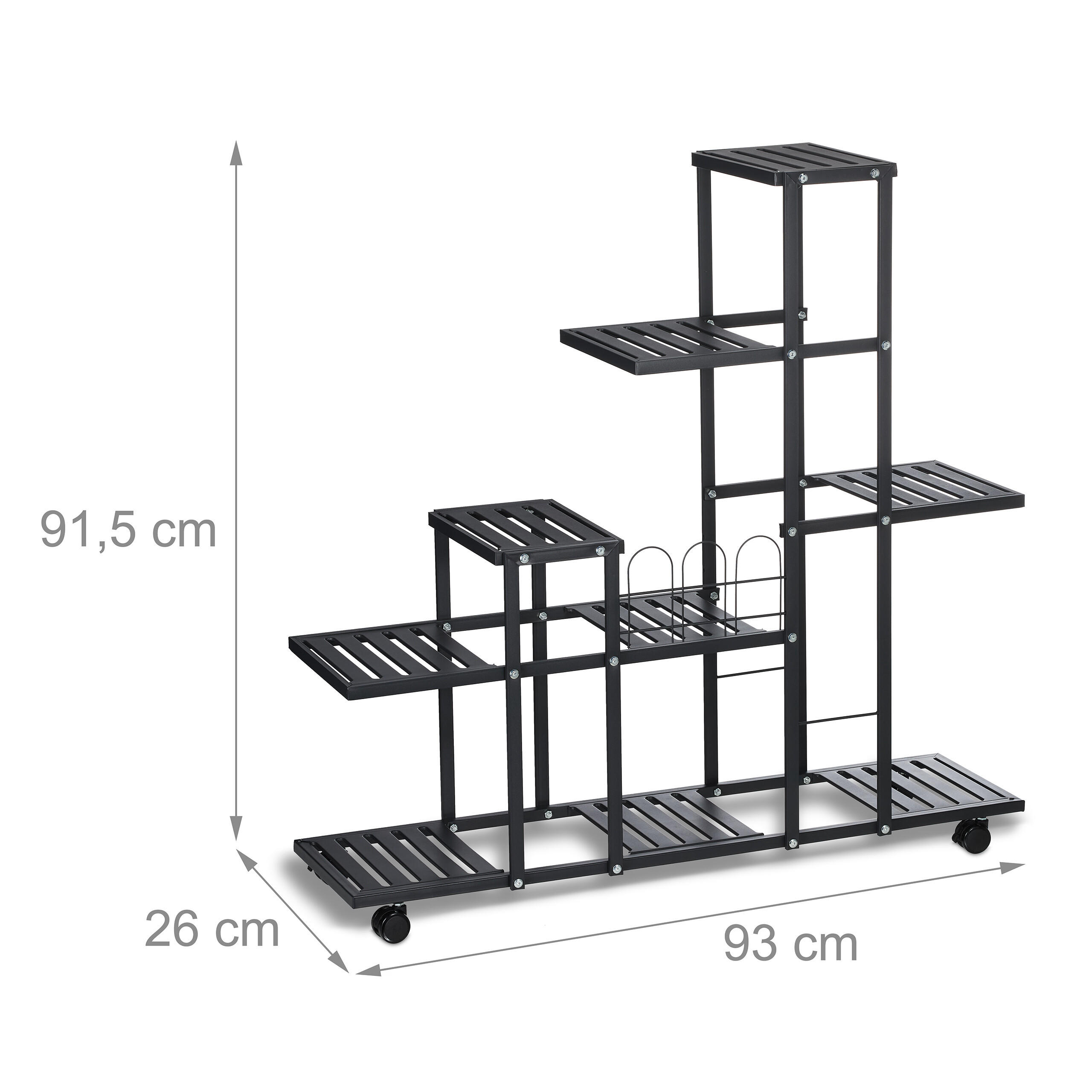 Thumbnail - Relaxdays Blumenständer, Schwarz, Metall, Kunststoff, 93x91.5x26 cm, Wohnzimmer, Wohnzimmertische, Blumenständer