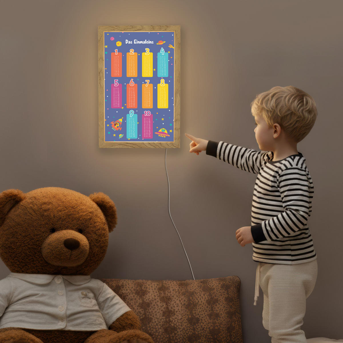 NACHTTISCHLAMPE Pädagogisch - Rechnen lernen - Raum - Einmaleins 20x30 cm - Dunkelblau, Holzwerkstoff (8/20/30cm)