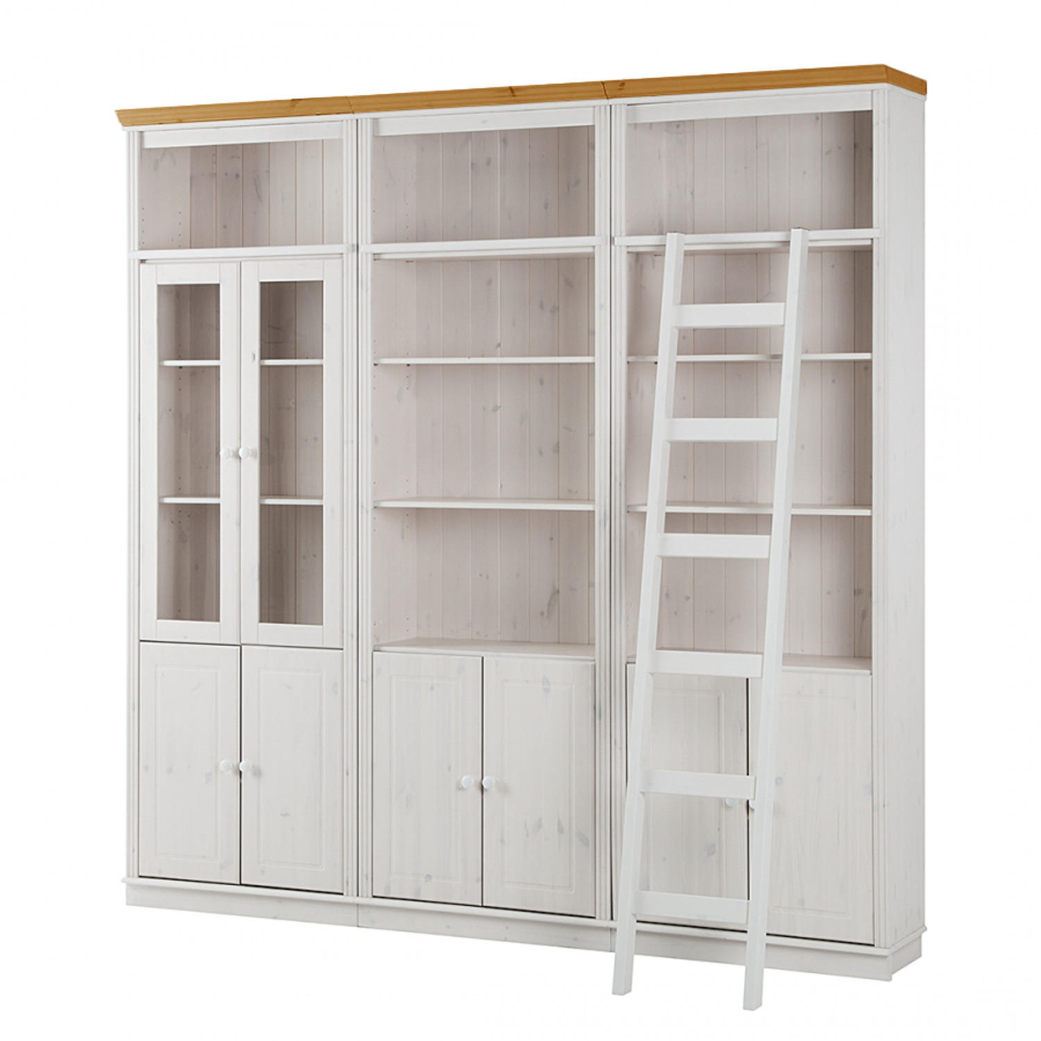 BÜCHERWAND - Kiefer massiv - Typ F - Weiß/Kieferfarben, Holz (222/223/37cm) - home24