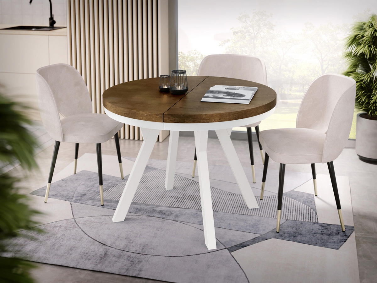 ESSTISCH Lume Weiß runder ausziehbarer, Lefkas Eiche 100-200/100/76 cm - Alteiche/Braun, Holz/Holzwerkstoff (100/200/76cm) - WFL GROUP