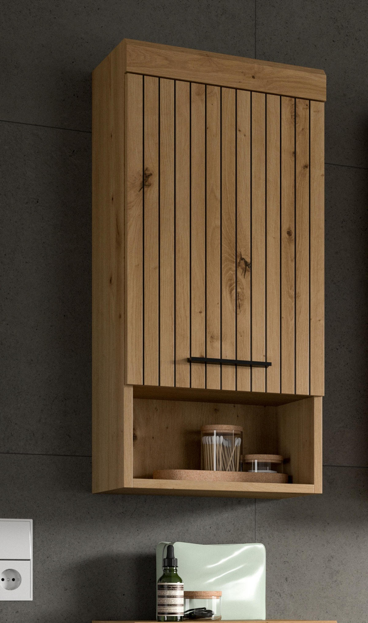 HÄNGESCHRANK Eiche Artisan 37 x 79 cm, Badschrank hängend 1-türig - Schwarz/Eiche Artisan, Holzwerkstoff/Kunststoff (37/79/24cm) - Inn.Furn