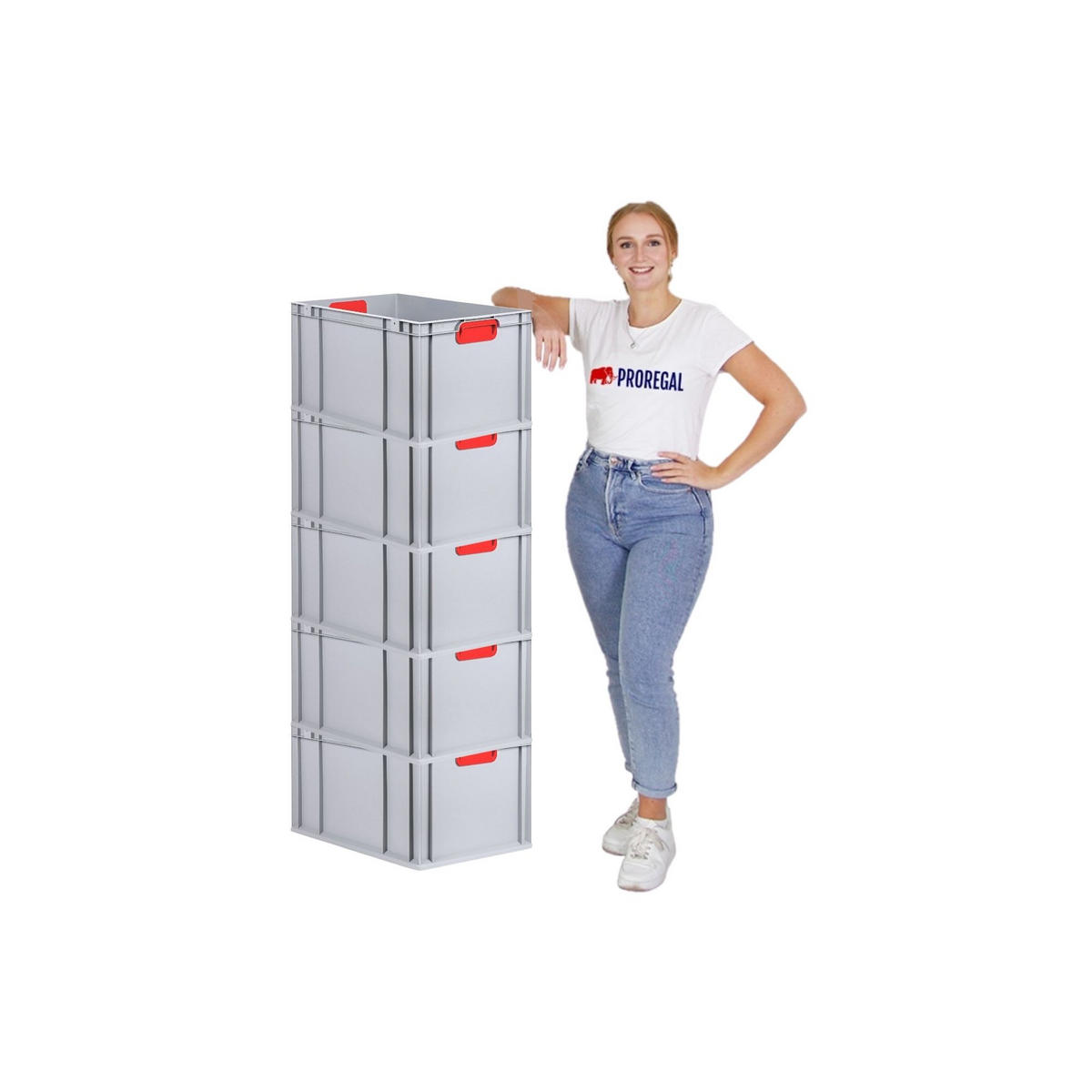 EUROBOX 5x Nextgen Color Mit Auflagedeckel 32x40x60cm Griffe Rot Geschlossen - Rot, Kunststoff (40/32/60cm) - PROREGAL