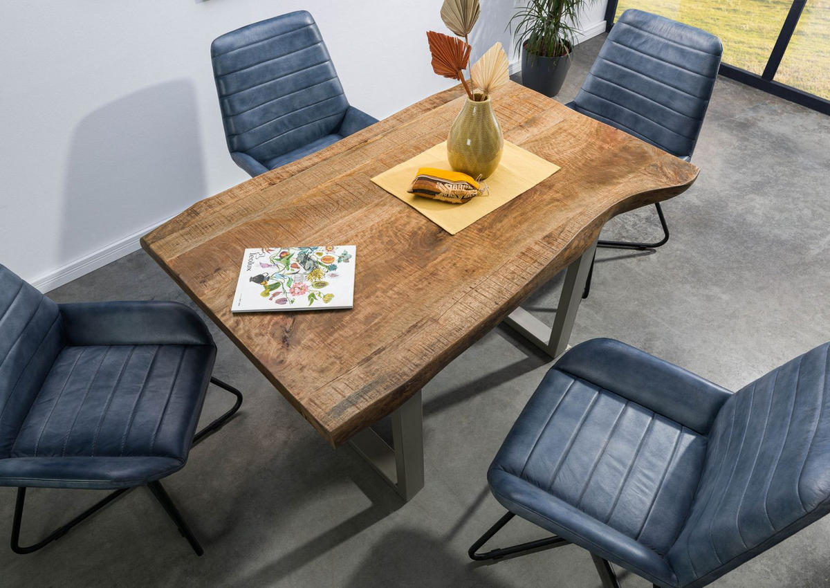 BAUMTISCH Mango 160x90x77 natur lackiert / U-Beine silber mattFREEFORM 5 - Naturfarben, Holz (160/90/77cm) - Massivmoebel24