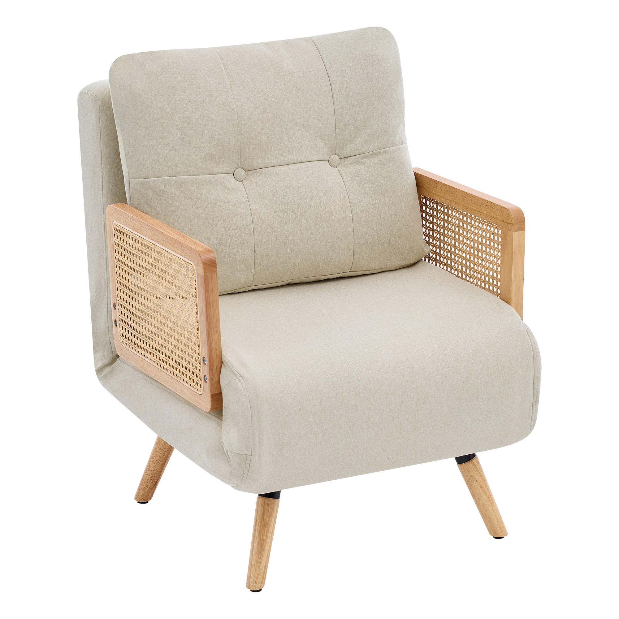 SESSEL Leinen Beige mit Schlaffunktion - Beige, Holz/Holzwerkstoff (67.5/86.5/73cm) - WISHDOR