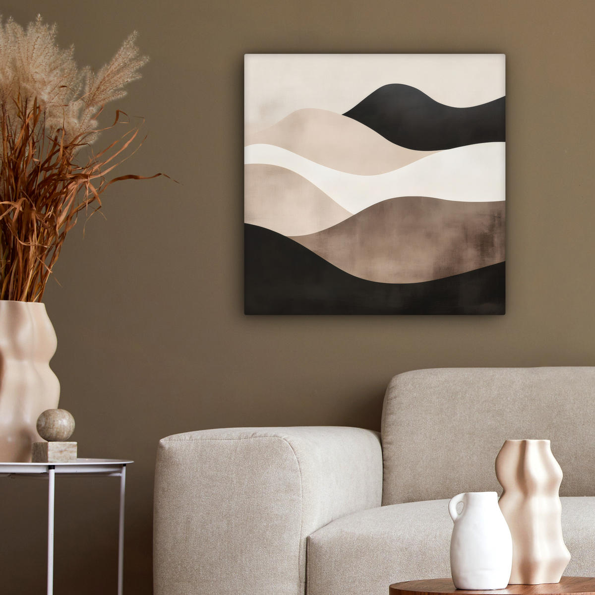 LEINWANDBILD Abstrakt - Landschaft - Wellen - Cremefarben 50x50 cm - Cappuccino, Textil (50/50cm) - MuchoWow