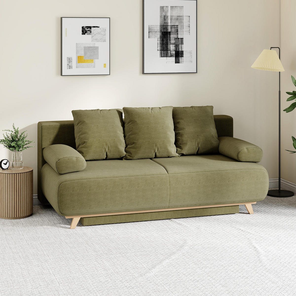 BÄDDSOFFA i mörkgrön manchester - Mörkgrön, Textil/Plast (100/84/188cm) - HOMCOM