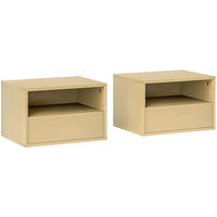 SCHWEBENDER Nachttisch 45/35/27,5 cm im 2er-Set mit Schublade & offenem Fach - Hellbraun, Holz (35/27.5/45cm) - BEAOK