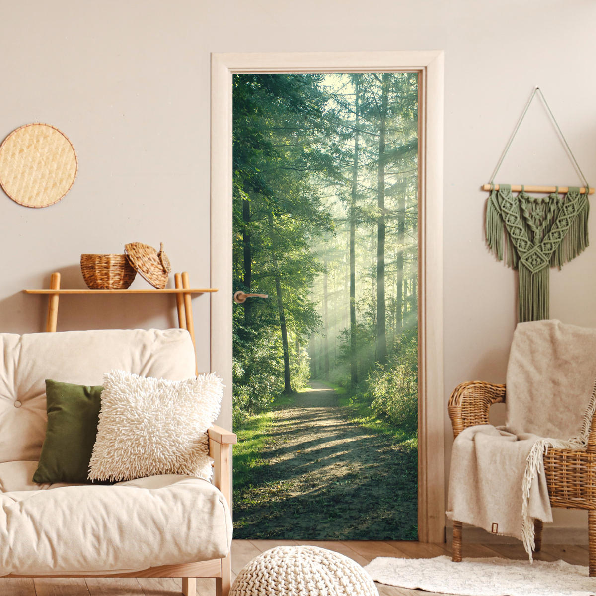 NALJEPNICA ZA VRATA Šuma 90x205 cm - šumsko zelena, plastika (90/0.1cm) - MuchoWow