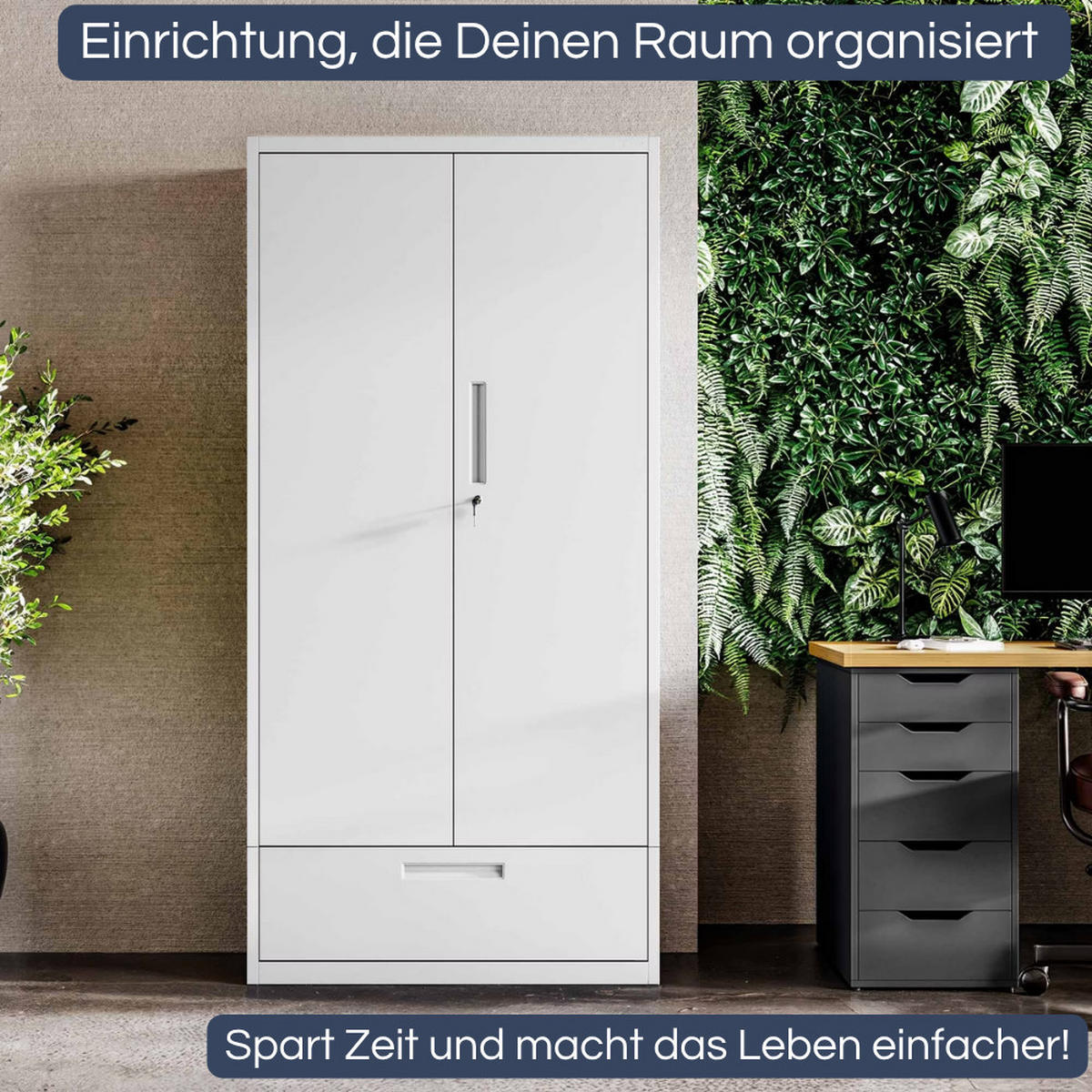 METALLSCHRANK mit Einzel-Schublade MEGAN 195x90x40cm Weiß - Weiß, Metall (90/195/40cm) - Jan Nowak