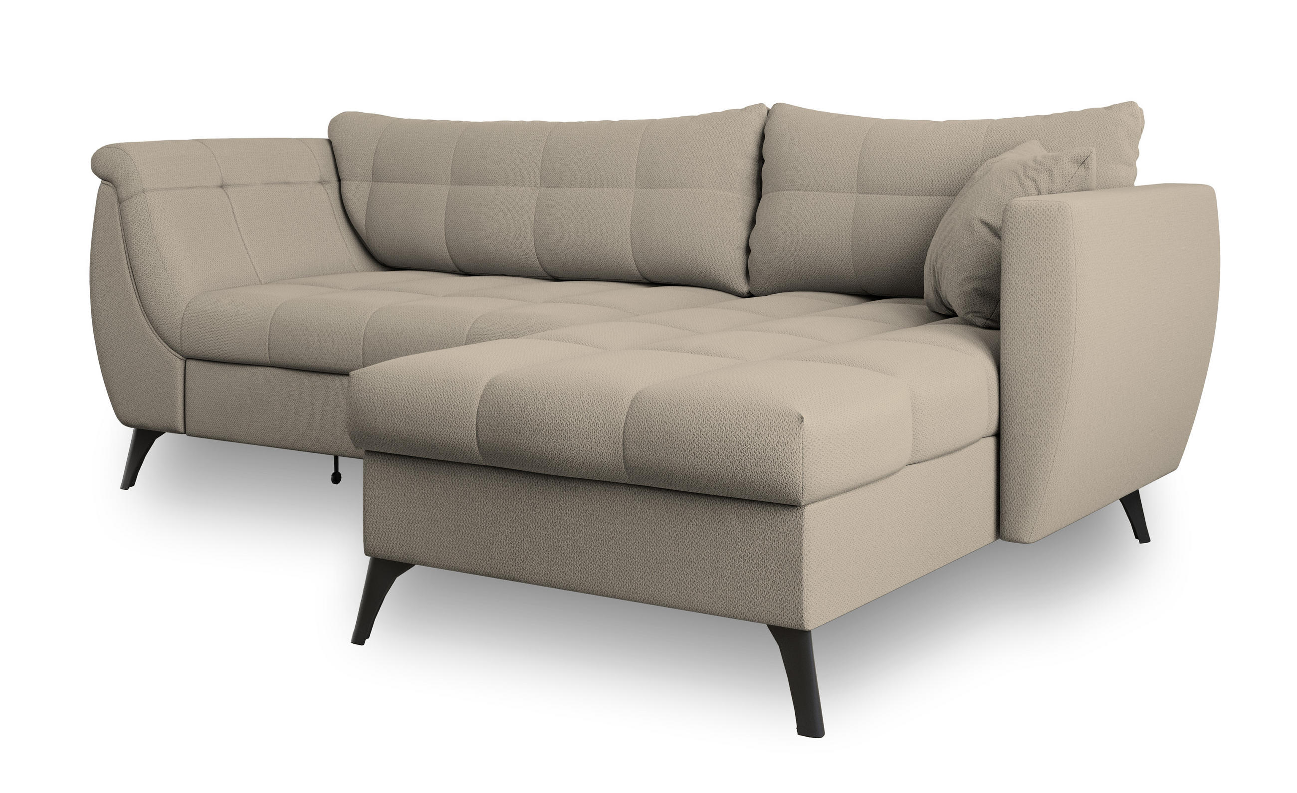 ECKSOFA MOLLIS Beige Geflochtener-Stoff mit Schlaffunktion - Beige, Holz (241/154cm) - MASSENO