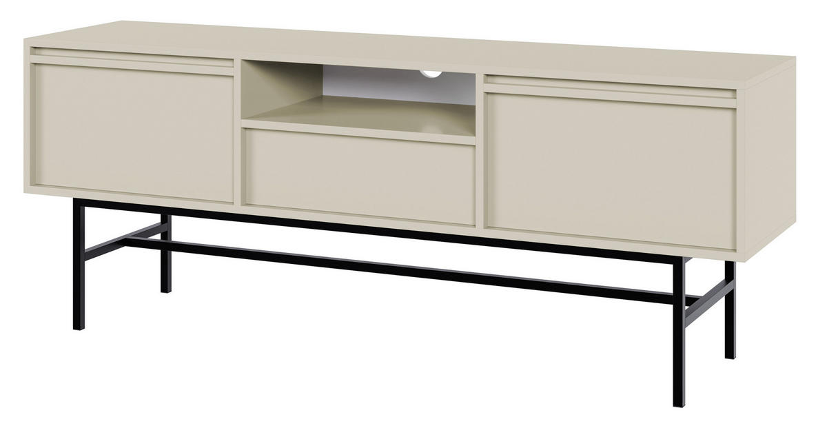 TV-SCHRANK Evo Graubeige mit Metallgestell 154 cm - Greige/Schwarz, Holzwerkstoff/Metall (154/59.8/39cm) - Selsey