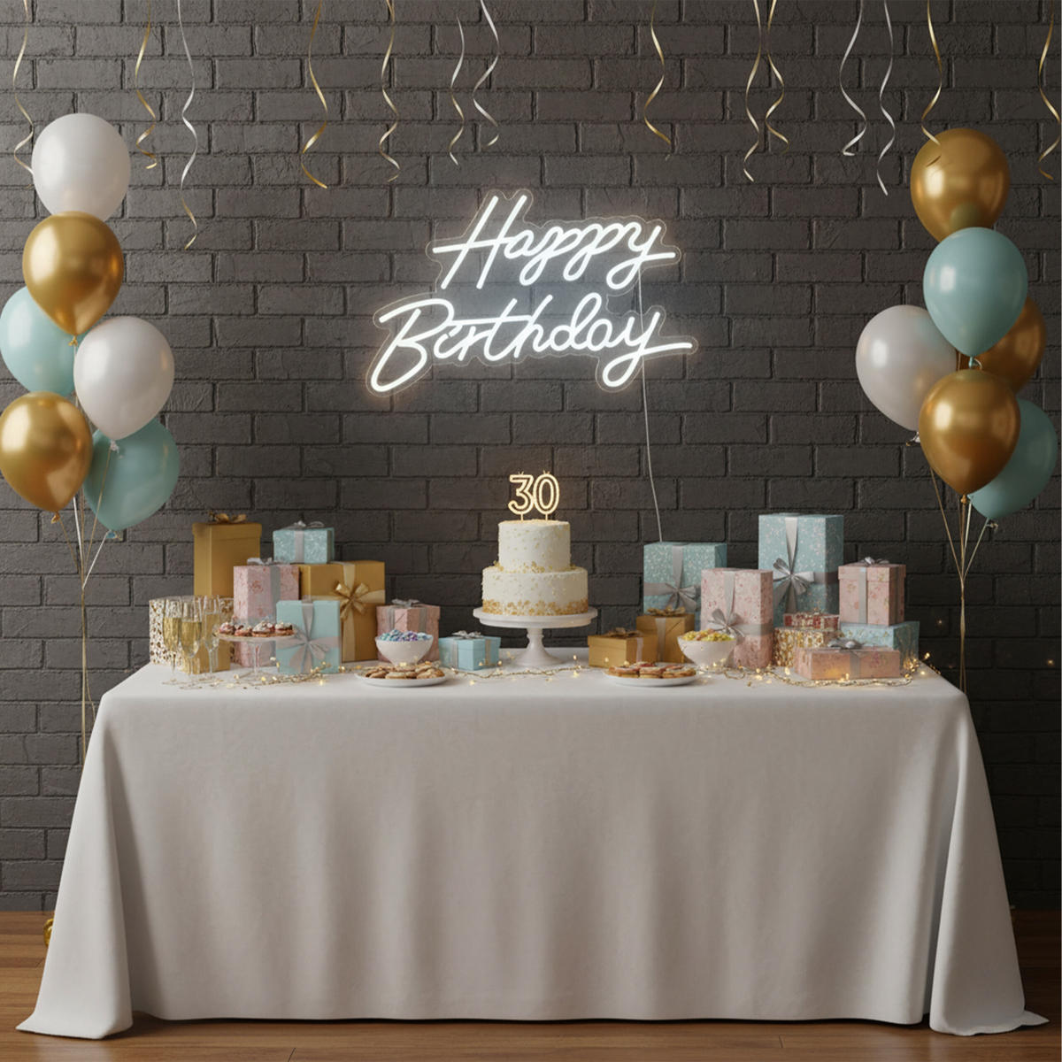 LEUCHTSCHILD Kaltweiß Happy Birthday - Weiß, Kunststoff (1/40/28cm) - Relaxdays