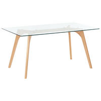 ESSTISCH 160/90 cm Transparent/Heller Holzfarbton Hudson - Hellbraun/Transparent, Glas/Holz (160/90/75cm) - Beliani
