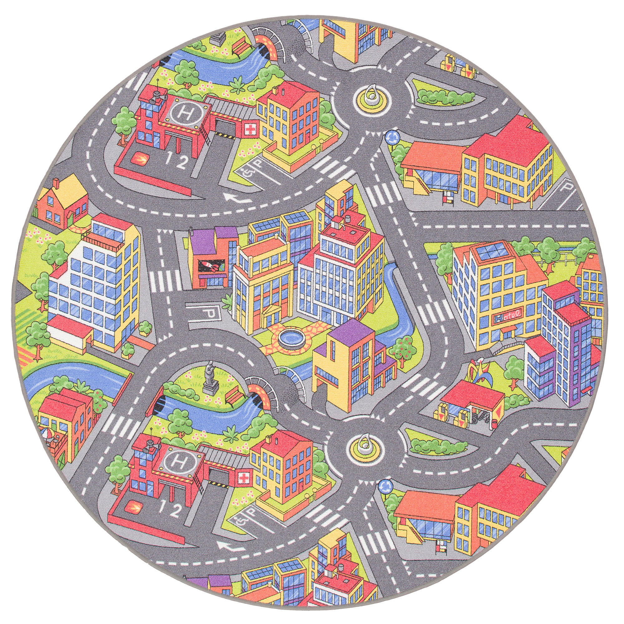 KINDER SPIEL TEPPICH LITTLE TOWN 3D RUND - Multicolor, Textil (133/133cm) - Snapstyle