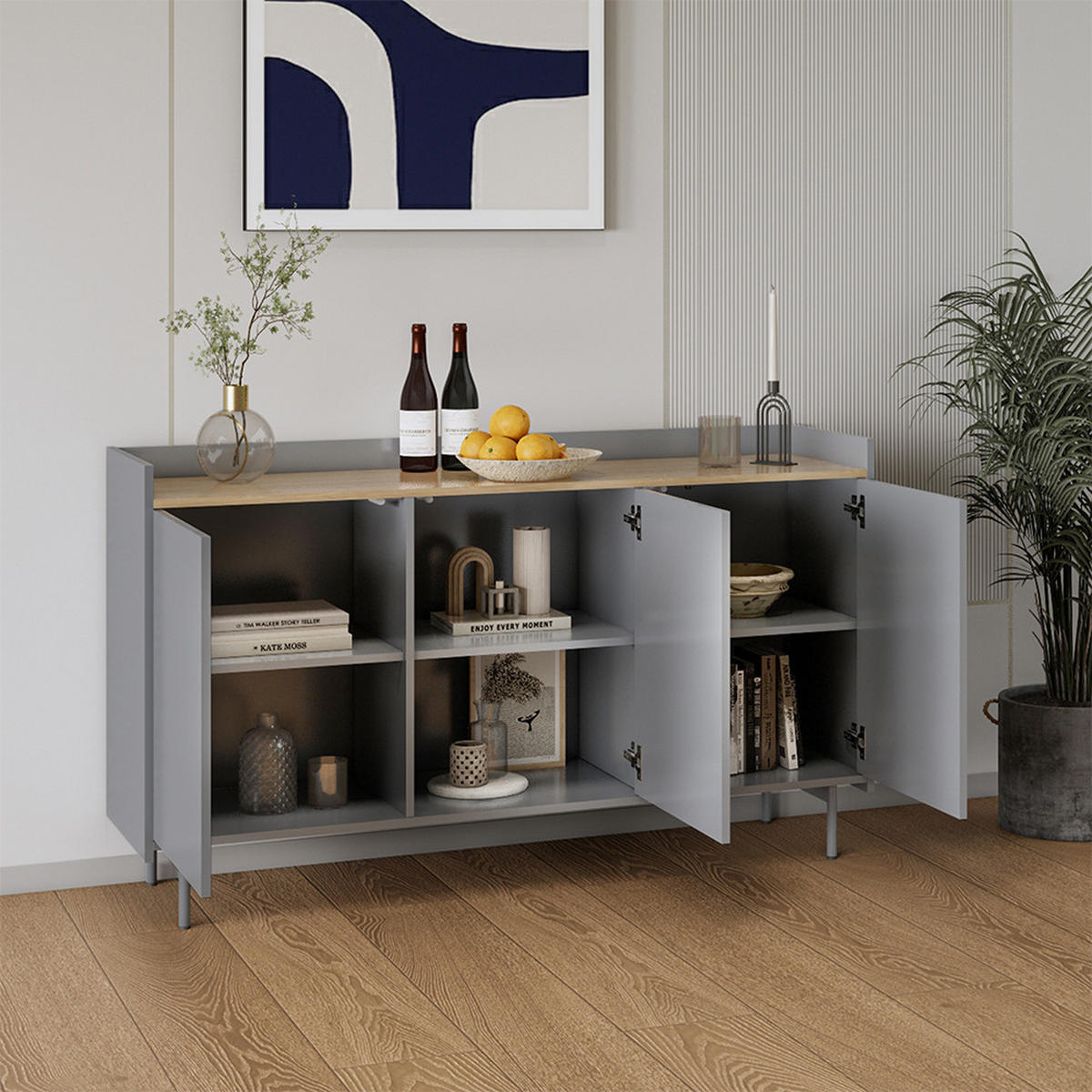 KOMMODE Velina Grau/Eiche 140 x 82 cm mit 6 Fächern - Eichefarben/Grau, Holzwerkstoff (140/82/40cm) - Vicco