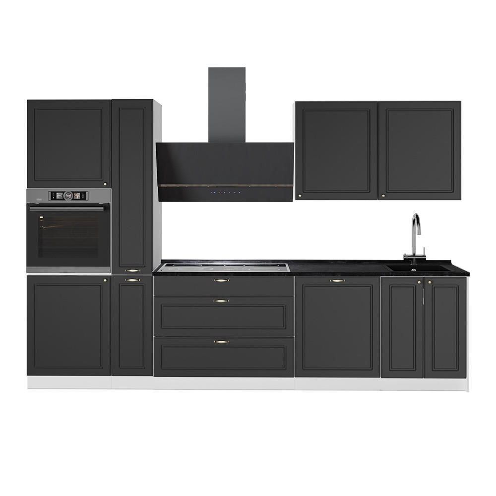 KÜCHENZEILE Fame-Line, Anthrazit-Gold Landhaus/Weiß, 310 cm ohne Arbeitsplatte - Anthrazit/Weiß, Holzwerkstoff (310/206.8/51.6cm) - Vicco