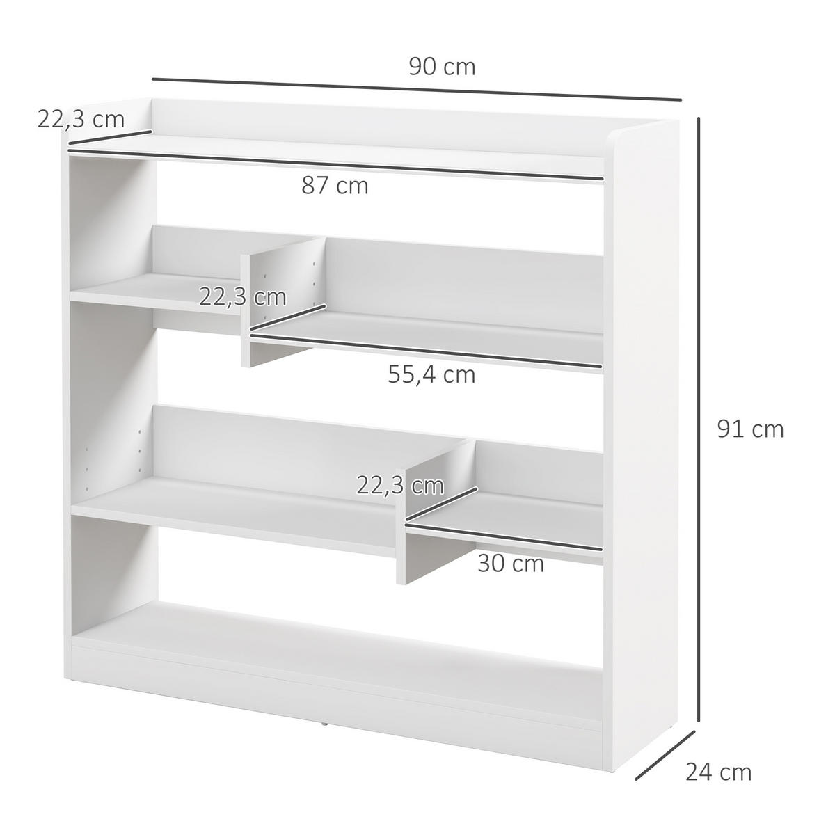 REGAL DE-15469 90/24/91 cm, 4 Ebenen, 3 Rückwände Weiß - Weiß, Holzwerkstoff (24/91/90cm) - ComfortXL