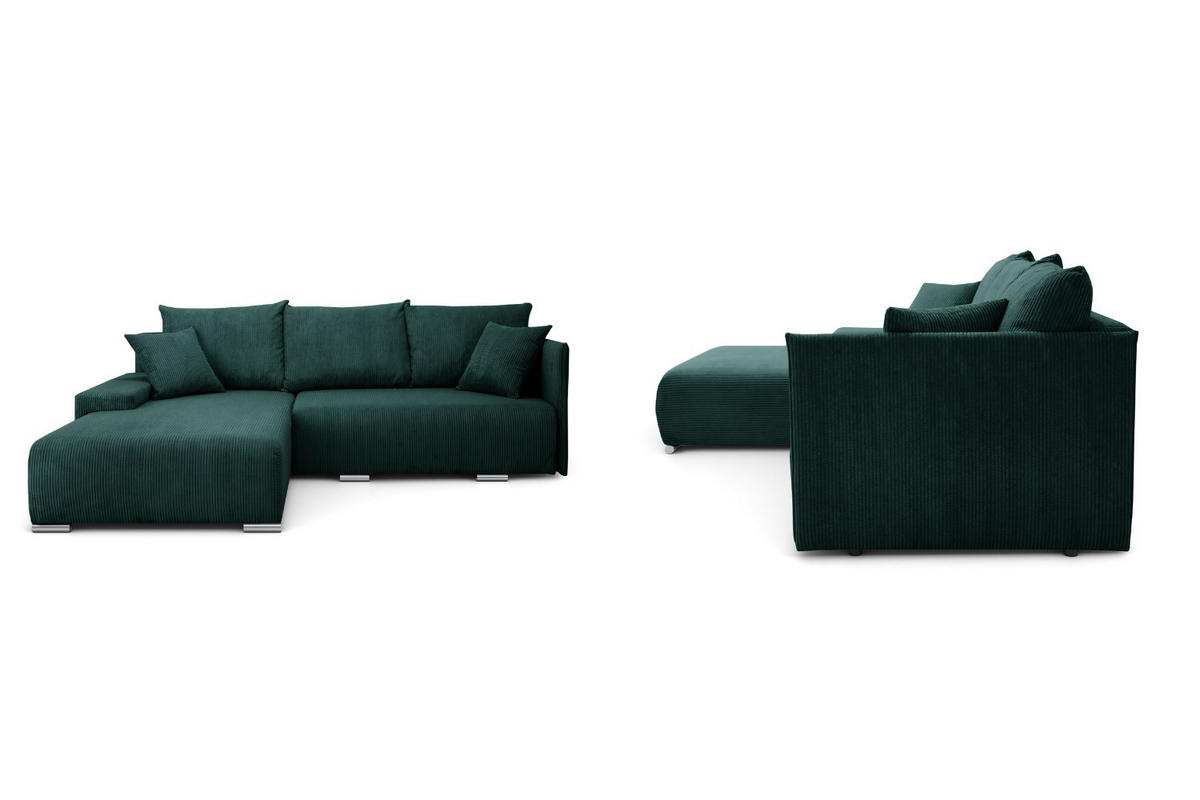 ECKSOFA Lauren L- Form 246 x 188 cm, 4 Sitzer, Bettzeugablage, Sofa, Eckcouch, Cord, linke Seite, grün - Grün, Kunststoff (188/246cm) - Margaret Hadas24