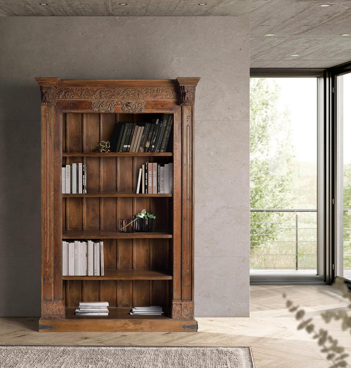 BÜCHERREGAL aus Mangoholz und Altholz - Braun, Holz (142/222/56cm) - Giner y Colomer