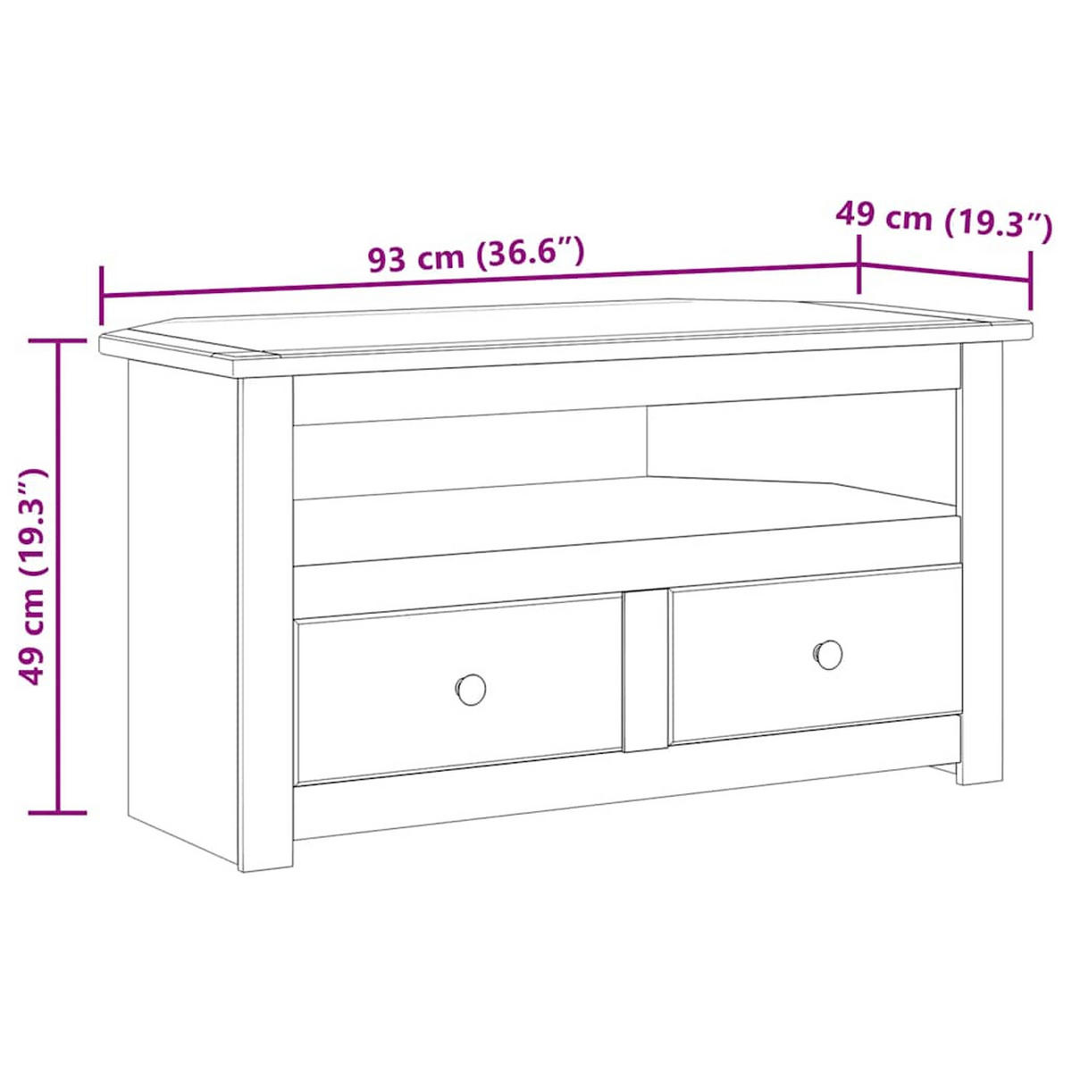 TV-ECKSCHRANK Weiss 93/49/49 Cm Massivholz Panama-Kiefer - Weiß, Holz (49/93/49cm) - vidaXL